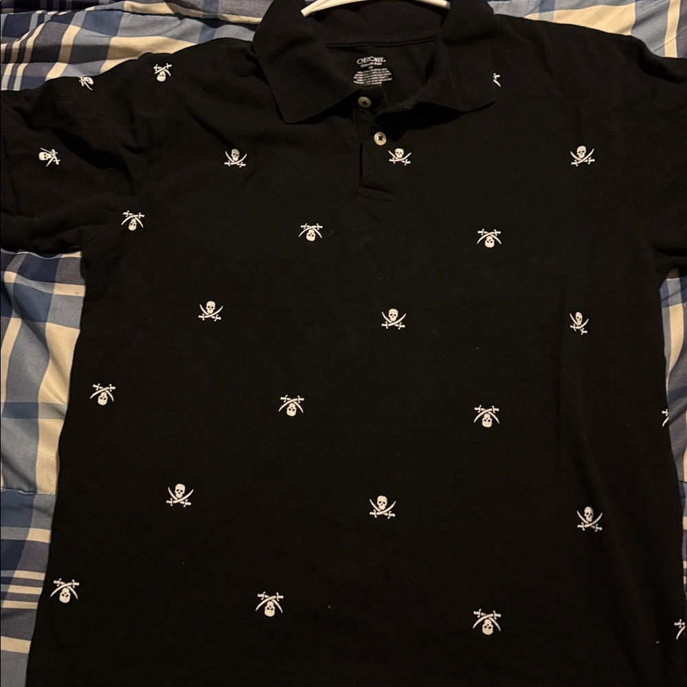 Cherokee Black Polo with White Skull Design